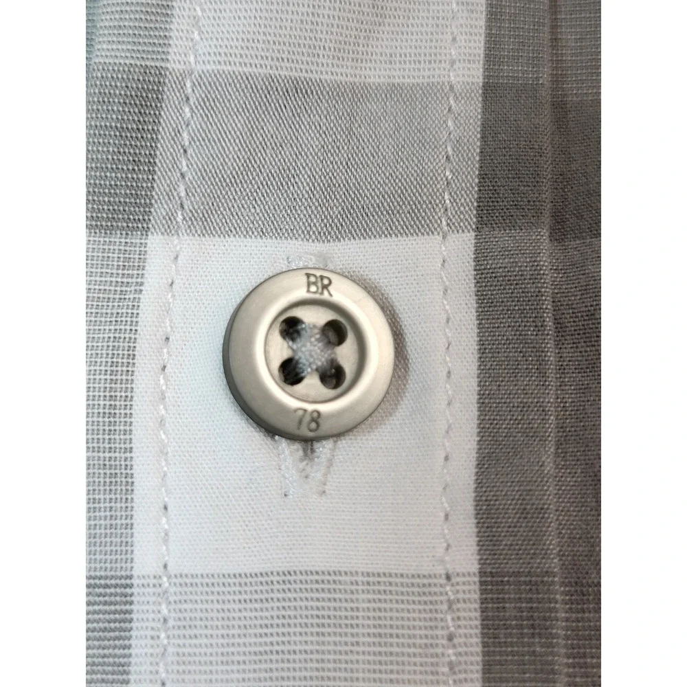 Banana Republic Mens Grey White Plaid Cotton Button Up Shirt XL 17-17 1/2 Preppy